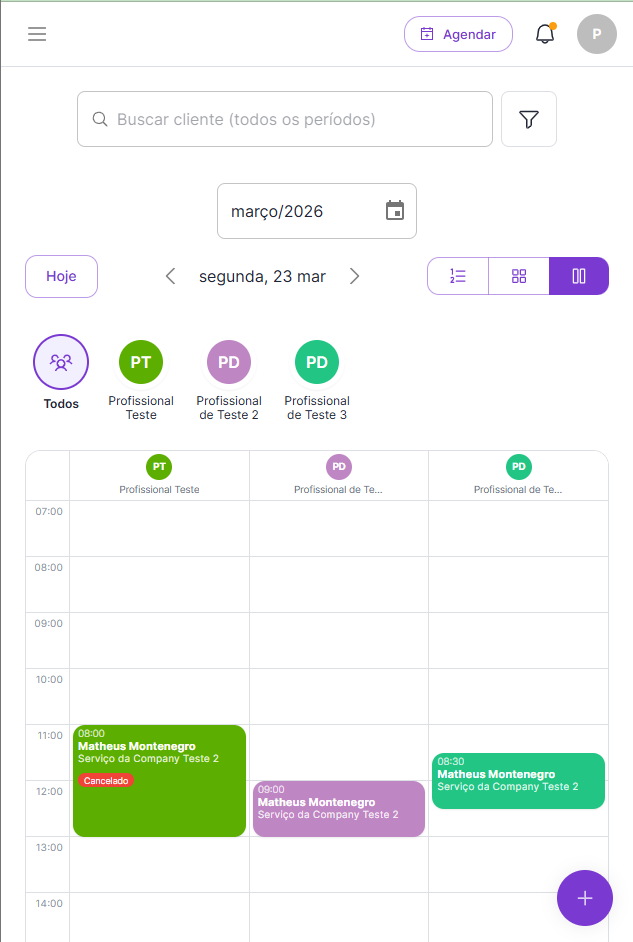 Visualização do calendário da Bizzbot em tela ampliada